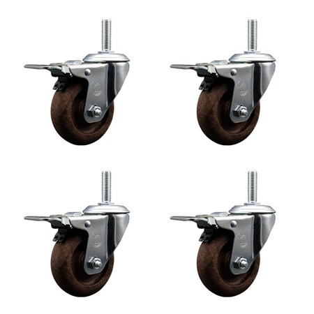Service Caster 4 Inch High Temp Glass Filled Nylon 34 Inch Stem Caster Set with Total Lock Brake SCC-TSTTL20S414-GFNSHT-34212-4